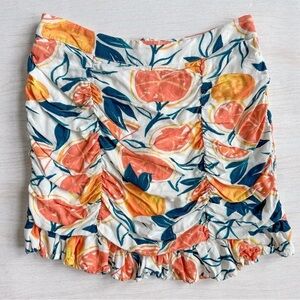 Seven Wonders Ruched Tropical Oranges Beach Mini Ruffle Skirt White Small